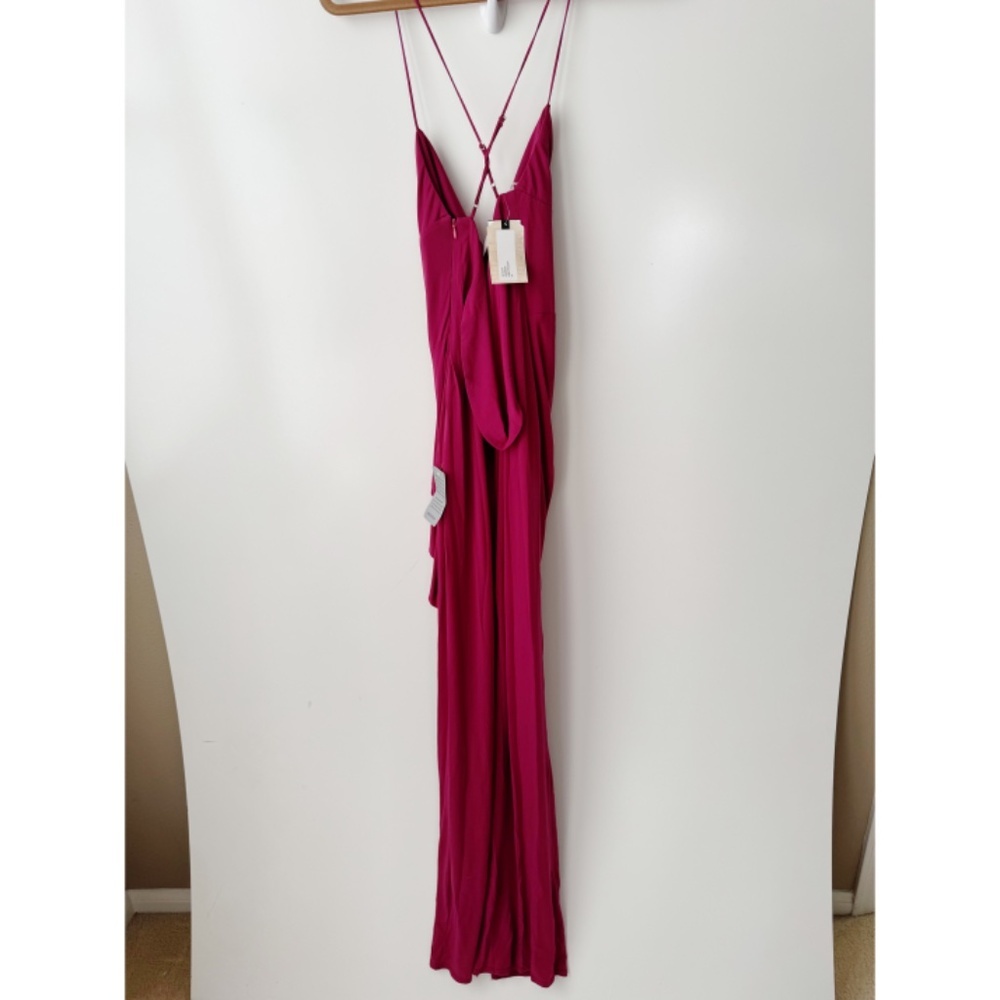 NWT Katie May So Juicy Maxi Dress Cowl Neck Ruched Side Slit Pink Peacock M - Picture 3 of 6